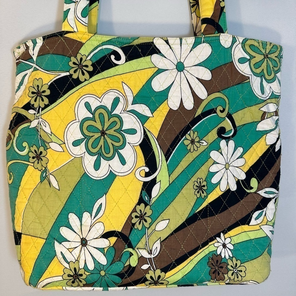 Belvah Quilted Floral Flower Cotton Large Tote Shoulder Bag Front Bow Accent - Picture 7 of 11